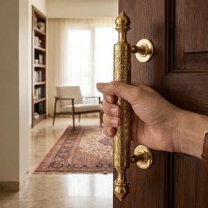 Moroccan Hand Engraved Brass Handle – Antique & Polished Brass
