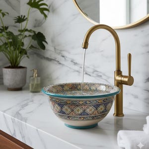 Handmade Moroccan Ceramic Sink  - Authentic Andalusian Vessel Sink for Luxury Bathroom Decor