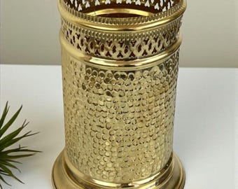 Handmade Hammered Brass Waste Bin – Unlacquered Bathroom Trash Can | Moroccan Brass Home Décor