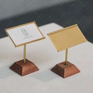 Porte-étiquette en laiton, porte-étiquette de prix incliné en bois de sapele pour magasin, café, mariage ou présentoir de table