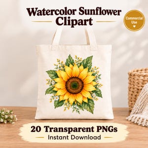 Aquarell-Sonnenblumen-Cliparts, 20 PNG-Blumenmotive im Landhausstil, rustikale Sommer- und Herbstgrafiken, digitaler Download zur kommerziellen Nutzung