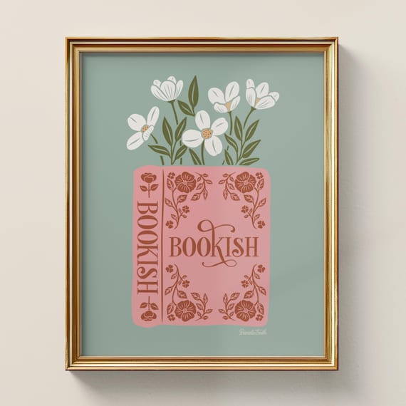 Bookish Art Print- Library Wall Art- Digital Download - Hand Drawn Illustration