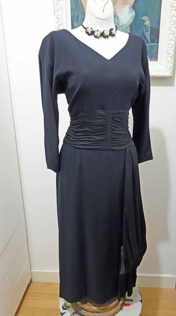Vamp 50's Dress with Large Sash and Wide Ruched Cu
