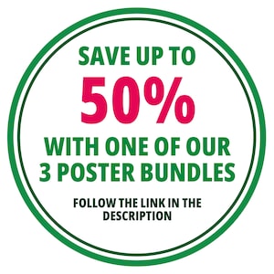 K&ouml;nnte beinhalten: Gr&uuml;ner und wei&szlig;er Kreis mit dem Text "SAVE UP TO 50% WITH ONE OF OUR 3 POSTER BUNDLES FOLLOW THE LINK IN THE DESCRIPTION"