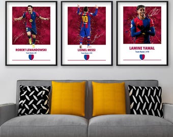 Lot d'affiches de football : Yamal, Messi, Raphinha, Lewandowski