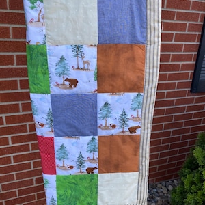 Baby Boy Blanket Woodland Theme| REVERSIBLE Homemade Quilt