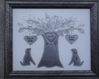 Tin Anniversary,  10 Year Anniversary Gift, Tin, Wedding Gift,  Hearts, Personalized Dates and Names Stamped, Aluminum, Wedding Anniversary