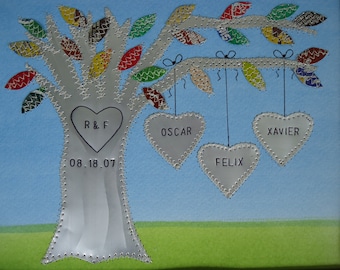 Ten Year Anniversary Gift - Tin Wedding Gift - Aluminum Gift Hearts Family Tree Personalized Engraved Dates and Names Stamped