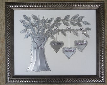 10 Year Anniversary Gift, Tin Anniversary Gift, Anniversary, Family Tree,  Personalized Names and Wedding Date Stamped, Aluminum Anniversary