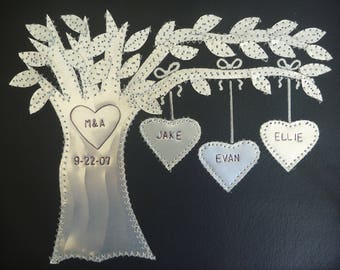 Ten Year Anniversary Gift, 10 Year Anniversary, 10 year Weddding Anniversary, Personalized Names and Wedding Date, Aluminum Tree