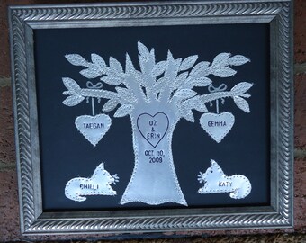 Ten Anniversary, 10 Year Anniversary Gift, Wedding Gift, Hearts, Family Tree, Tree, Dates and Names Stamped - 10th Wedding Anniversary Gift