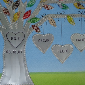 Tin Year Anniversary Gift, 0 Year Anniversary, Aluminum Tree, Stamped Names and Wedding Date, Auminum Family Tree, Personalized Wedding Tree