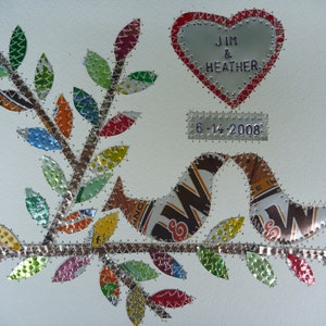 Boîte métallique anniversaire, 10 ans de mariage, Boîte métallique anniversaire, Cadeau de mariage, Shower nuptiale, 8 x 10, Oiseaux, Coeur, Feuilles, Aluminium