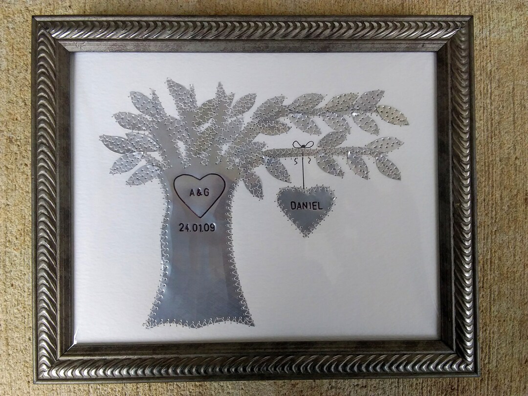 Tin Gift 10 Year Anniversary, Aluminum, Family Tree, Tin Gift, Hearts ...