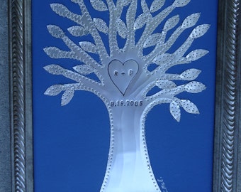 10 Year Anniversary Gift,  10th Wedding Gift, Tree,  Personalized  Dates and Initials Stamped, Aluminum Tree, 10 year Anniversary, Tree