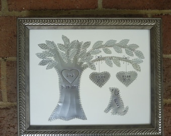 Tin Year Anniversary Gift, Tin, 10 Year Anniversary Gift, Family Tree,Personalized, Stamped Names and Wedding Date, family tree aluminum