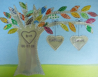 10 Year Anniversary Wedding Gift Ten Anniversary Gift Hearts Family Tree Personalized Engraved Dates and Names Stamped