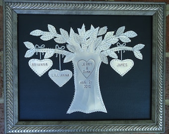10 year Anniversary,  Tin Anniversary Gift, 10th Year Anniversary, Wedding Gift, Aluminum Tree, Personalized with couples initials and Date