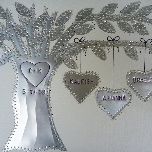 10 Year Anniversary Gift, Tin Anniversary Gift, Anniversary, Family Tree,  Personalized Names and Wedding Date Stamped, Aluminum Anniversary