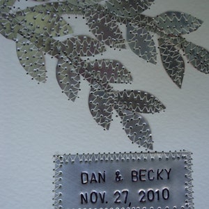 10 Year Wedding Anniversary, Tin Art, Aluminum Leaves, Engagement Gift, Personalized Couples Names and Wedding Date Tin Anniversary image 2