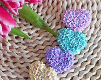 Handmade Polymer Clay Flower Heart Brooch