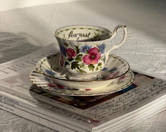 Vintage Royal Albert Flower of the Month August Trio Teacup Set Collectible Bone China
