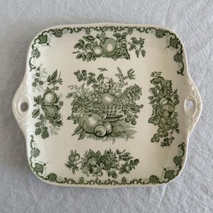 "Großer Vintage Mason's ""Obstkorb"" Dekor grün Transferware Keramik Servierplatte Kuchenteller Küche Dekor Dekor Englisch."