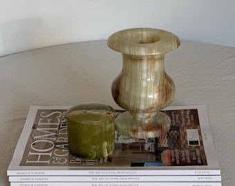 Vintage Large Classic Onyx Vase Green Brown. Midcentury Decor