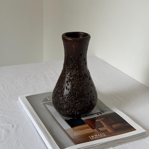 Unique Vintage Studio Pottery Trypophobia Brutalist Textured Rustic Dark Brown Vase Vintage Home Decor