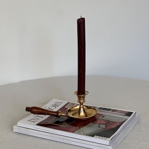 Vintage Brass Chamberstick with Wooden Handle Vintage Brass Candle Holder Midcentury Home Decor Candlestick Holder