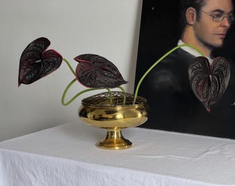 Vintage Brass Rose Bowl Flower Frog Vintage Brass Pedestal Vase