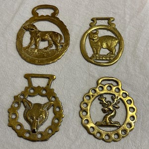 Vintage Horse Brass Selection Stag Deer Cat Dog Fox Brass Ornament Harness Medallion Antique Brass Christmas Tree Decor