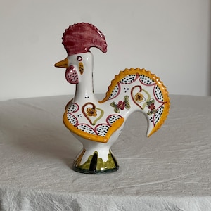 Vintage Portuguese Folk Art Ceramic Rooster Figurine Hand Painted Multicoloured Vintage Chicken Figurine Vintage Home Decor