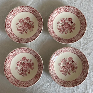 Set of 4 Vintage Mason&#39;s Stratford Pink Red Transferware Ironstone Saucer Plates Red Transferware Saucers Kitchen Decor English China