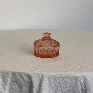 Vintage Depression Glass Salmon Pink Trinket Dish with Lid Vintage Pressed Glass Vanity Box with Lid Vintage Home Decor Collectible Glass