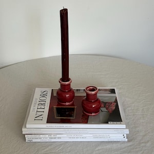Pair of Vintage Berry Red Ceramic Candleholders Oxblood Minimalist Candleholders Vintage Home Decor Vintage Candlesticks