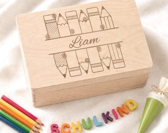 Cadeau de rentrée scolaire – Coffret souvenir personnalisé – Boîte en bois avec prénom pour la rentrée des classes – Cadeau pour écoliers, garçons et filles