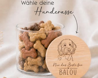 Barattolo per biscotti personalizzato e inciso per il tuo cane | Razza e nome a scelta | Scatola per biscotti | Molte razze | Regalo per gli amanti dei cani
