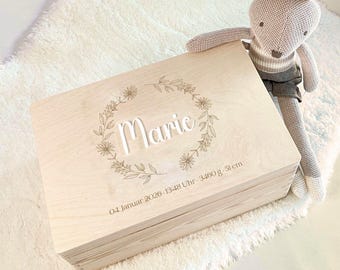 Caja de madera para recuerdos de bebé – Caja de madera personalizada con nombre en 3D – Regalo para nacimiento y bautizo de niña o niño – Baby Memory Box