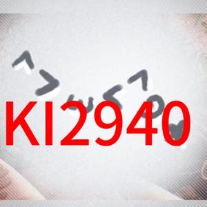 May include: Image with the red text "KI2940" against a white background. Above the text are several dark gray symbols. The background has a soft, blurred effect with hints of foliage and a textured border.