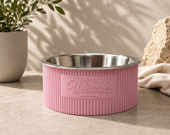 Personalised 3D Printed Dog Bowl with Name | Custom Pet Bowl UK | Ribbed Style