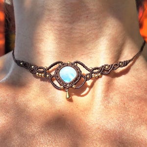 labradorite macrame necklace/moonstone choker/crystal necklace/macrame choker/handmade