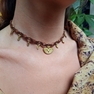 macrame choker/macrame  necklace/brass charms/ boho jewelry /hippie festival/ handmade
