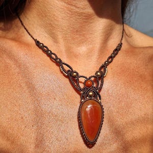 Handmade carnelian macrame necklace-Handmade boho jewelry-Natural gemstone