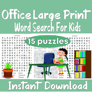Office Large Print Word Search For Kids: Activities Classroom, Printable Puzzles for Kids, Instant Download PDF, Homeschool Worksheets
