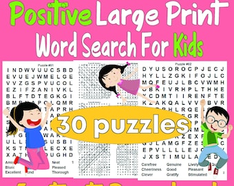 Positive Word Search Puzzle Book for Kids: Large Print (Digital Download)