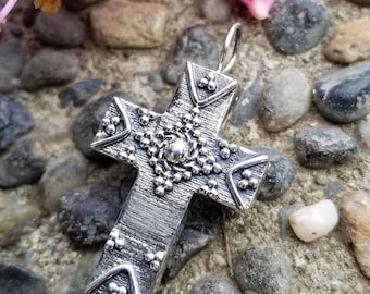 Handmade Sterling Silver Cross Pendant, Jewelry Cross, Large Cross Pendant, Goth Cross Pendant, Unique Cross Pendant