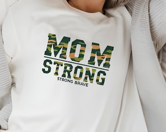 Mom Strong T-Shirt – Military Camo Design for Strong Moms, Army Mom Tee,Fitness-Inspired Mother’s Day Gift, Empowering Mom Life Shirt,Trendy