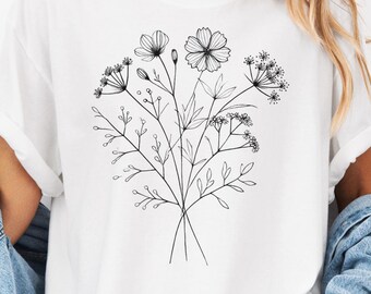 Floral Graphic Tee, Gift for Her, Aesthetic Flower Shirt,Wildflower T-Shirt, Cottagecore Floral Top, Botanical Print Tee,Trendy Flower Shirt