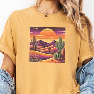 Desert Sunset Cactus T-Shirt ,Retro Western Boho Graphic Tee ,Aesthetic Desert Shirt for Nature Lovers, Vintage Cactus Artwork ,Trendy Shirt
